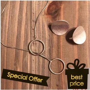 Circle jewelry set necklace and earrings silver